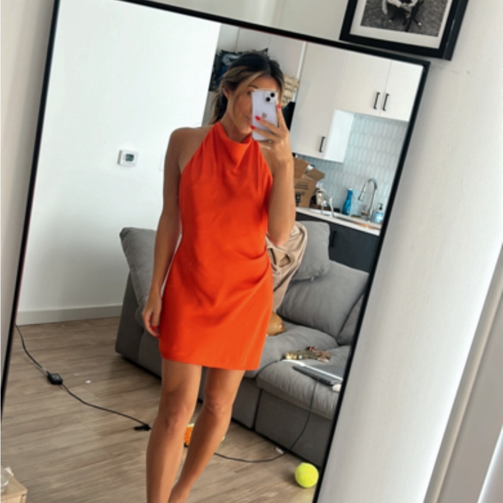 ARITZIA SATIN ORANGE HALTER DRESS